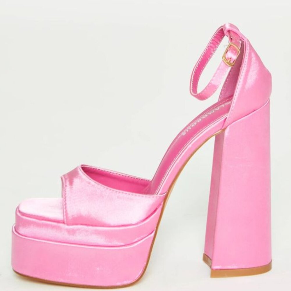 Glamorous Satin Pink Platform Heels - Size 7